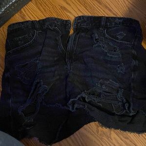black jean shorts with rips, american eagle, size 10